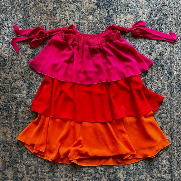 Red, orange, pink summer tie-strap dress - Picture 3 of 4